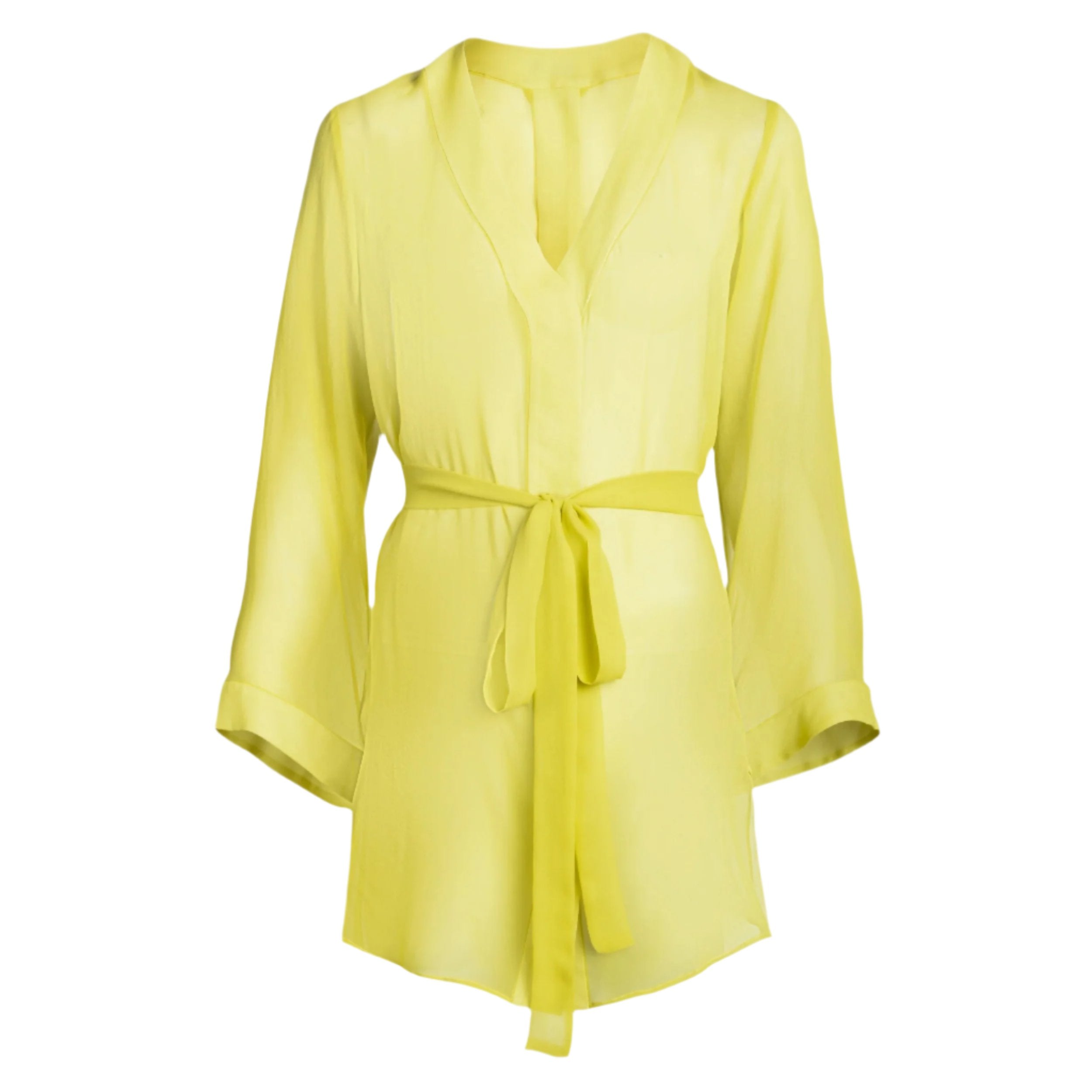 donna silk chiffon shirt dress in chartreuse yellow chartreuse / 8/10