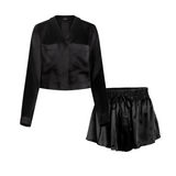 LOLA CROPPED SILK SLEEP SHIRT & TAP SHORT SET IN NOIRE