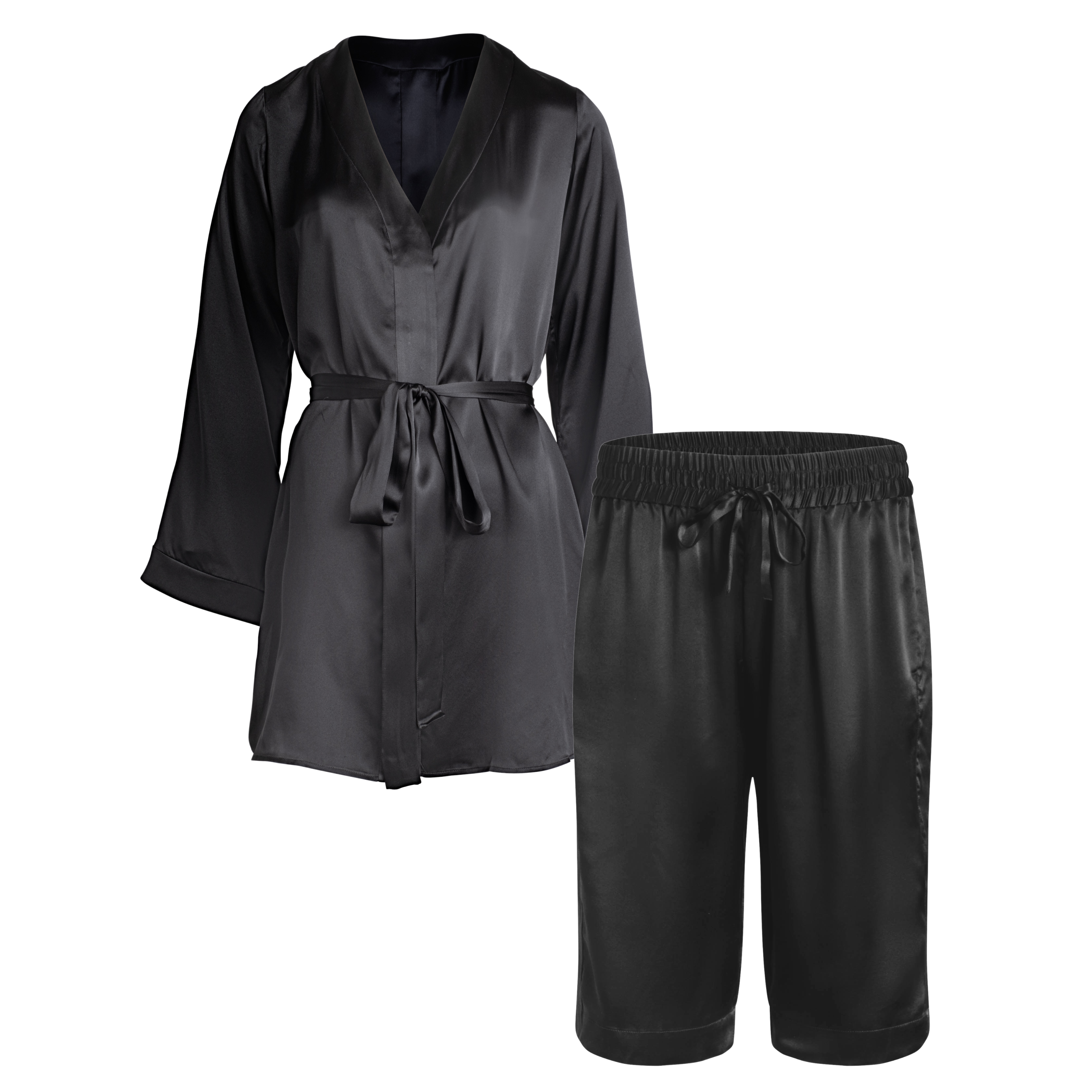 LOLA SILK SHIRT DRESS & BERMUDA SHORT SET IN NOIRE