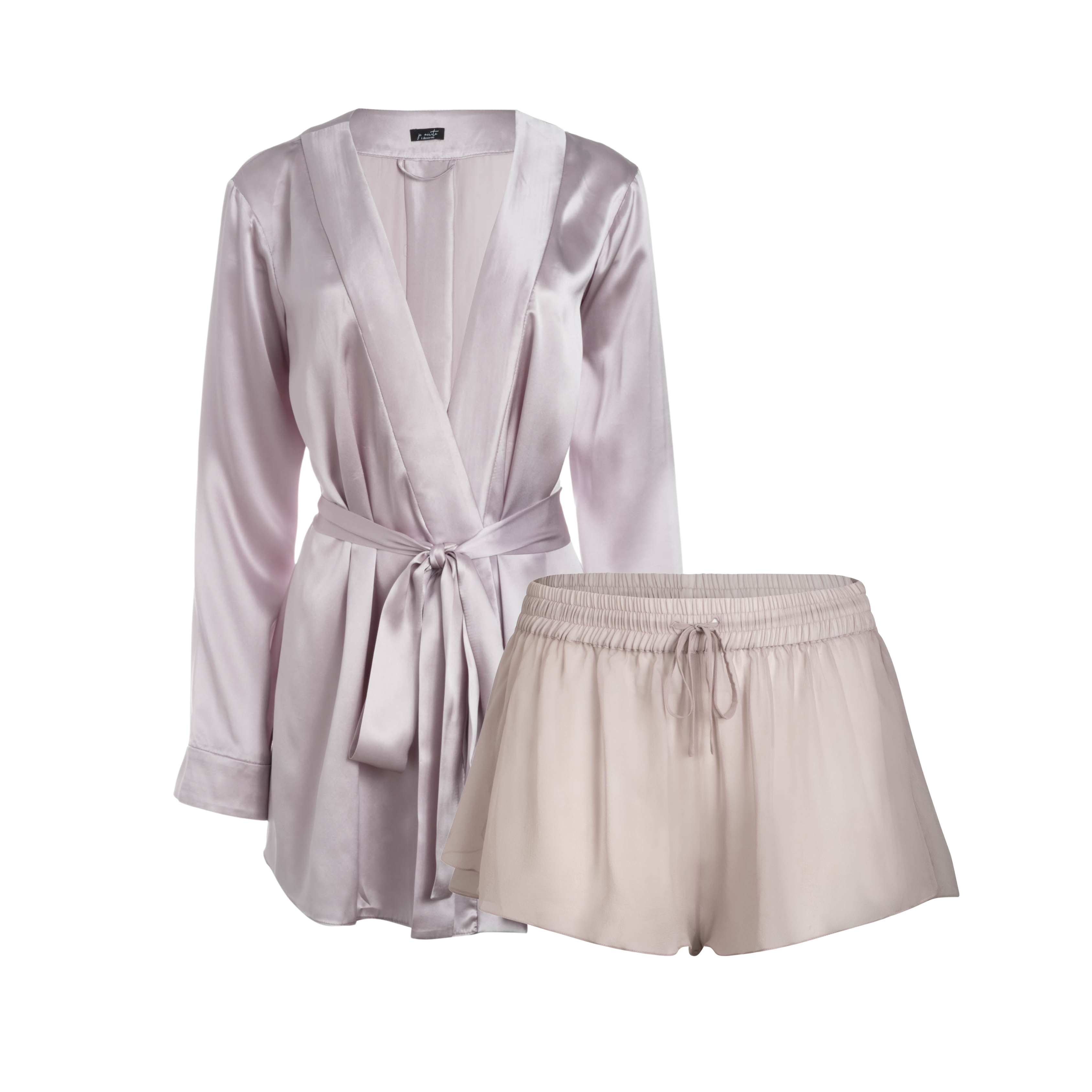 LOLA SILK SHORT ROBE & DONNA SILK CHIFFON TAP SHORT SET IN BLUSH PINK