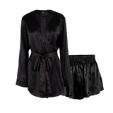 LOLA SILK SHORT ROBE & TAP SHORT SET IN NOIRE