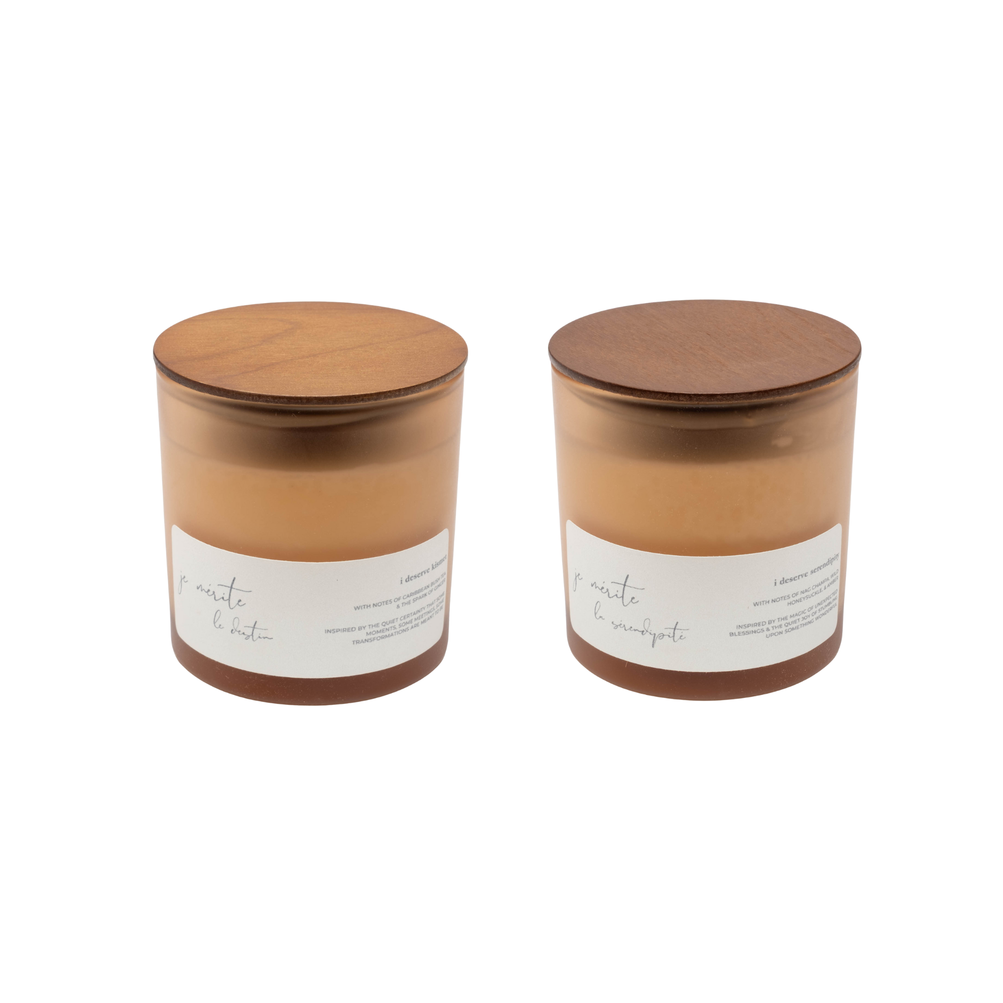 Two brown jars with wooden lids on a white background