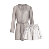 DONNA SILK CHIFFON SHIRT DRESS & LOLA SILK TAP SHORT SET IN ARGENTO