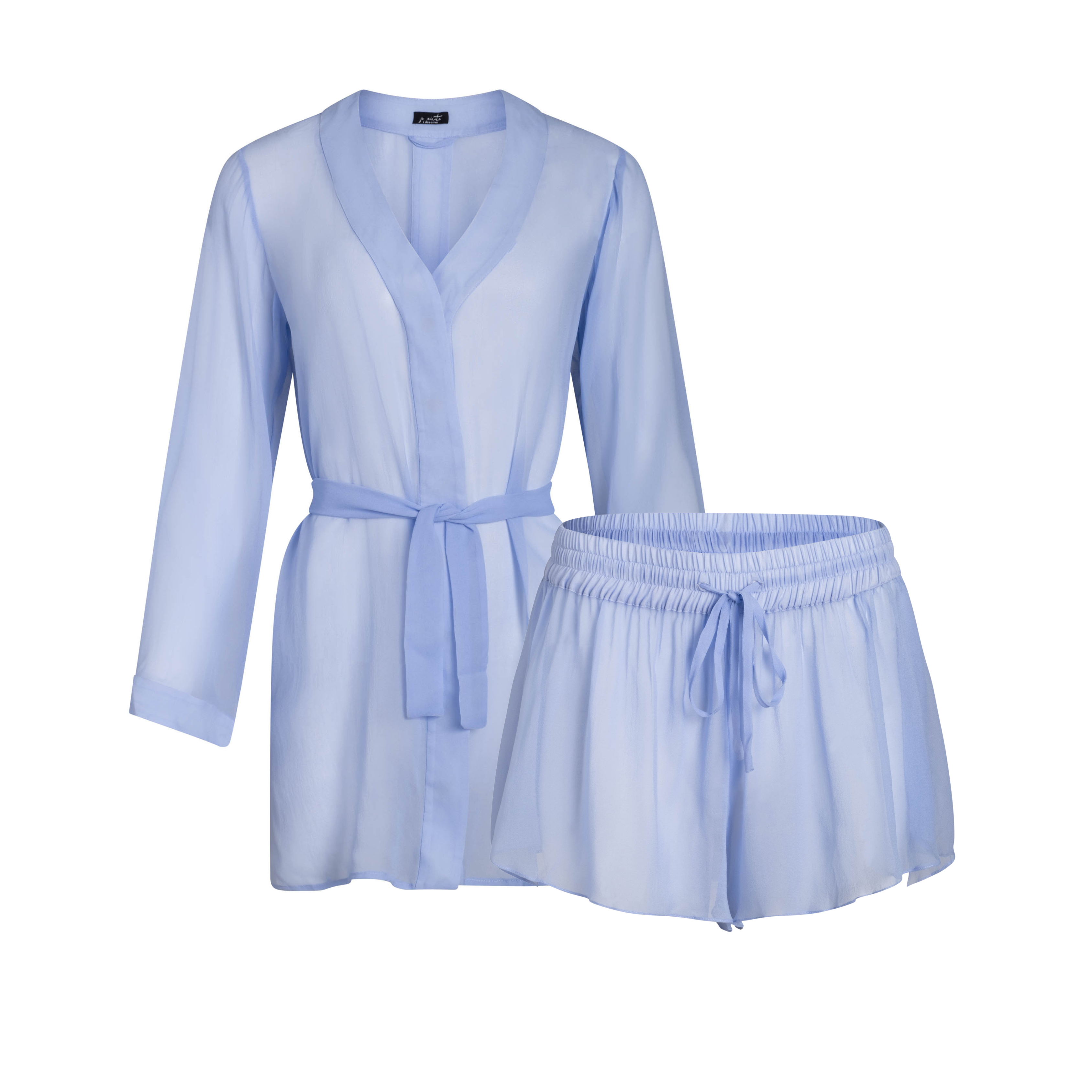 DONNA SILK CHIFFON SHIRT DRESS & TAP SHORT SET IN PERIWINKLE