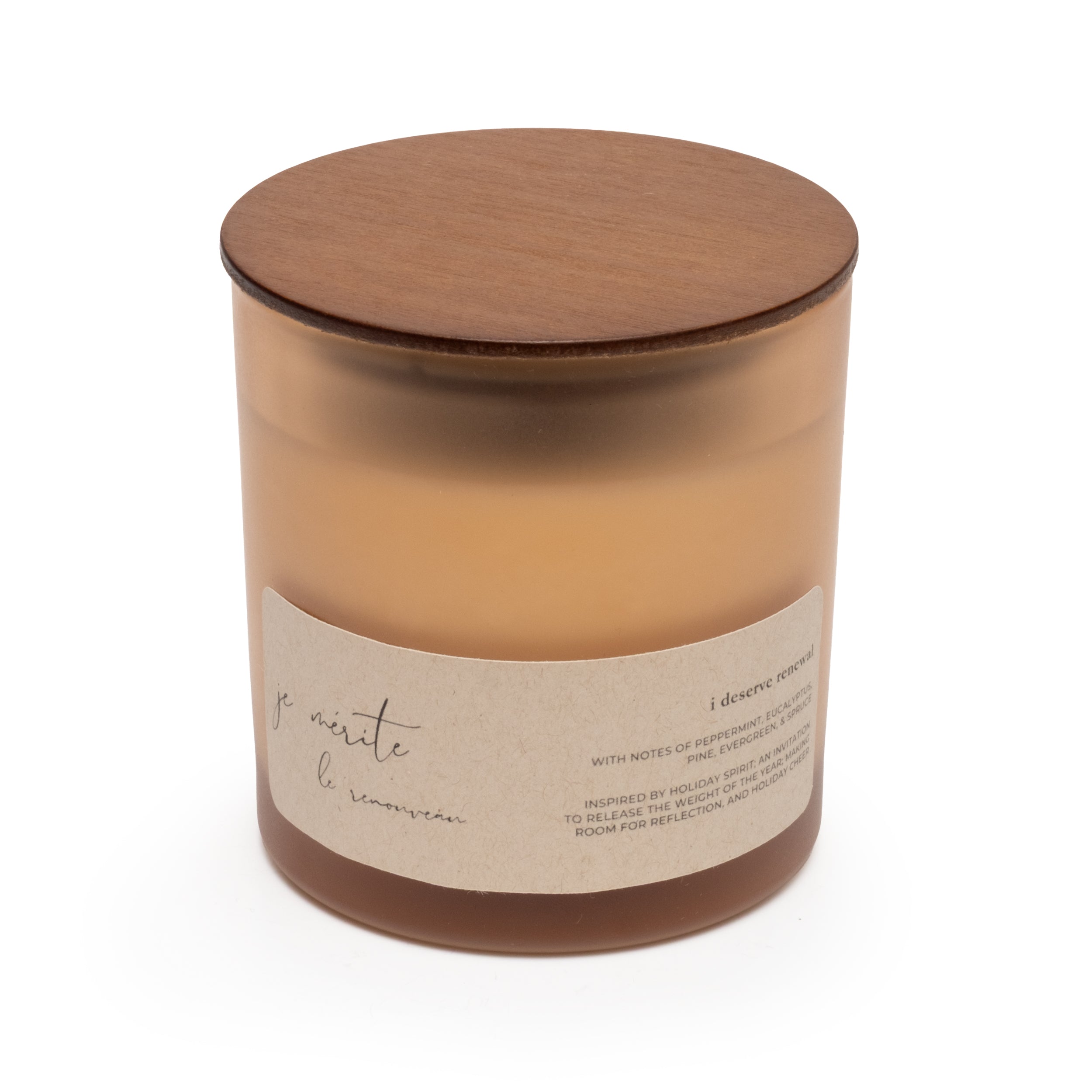 Candle with wooden lid on a white background