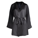 made in the softest washed silk charmeuse, this hidden button front shirt dress can be worn as a robe, pajama top or shirtdress, in and outside of the boudoir  belt loop is subtly and discretely hidden behind the back placket  complete with resting pockets  wear with a je mérite coordinating bottom or chemise  soft collar v-neck neckline subtle slits at sides removable belt sensual fit mini length  washed 100% silk charmeuse  designed and made in new york city, new york - available in 0/2-20/22