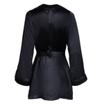 made in the softest washed silk charmeuse, this hidden button front shirt dress can be worn as a robe, pajama top or shirtdress, in and outside of the boudoir  belt loop is subtly and discretely hidden behind the back placket  complete with resting pockets  wear with a je mérite coordinating bottom or chemise  soft collar v-neck neckline subtle slits at sides removable belt sensual fit mini length  washed 100% silk charmeuse  designed and made in new york city, new york - available in 0/2-20/22