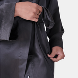 made in the softest washed silk charmeuse, this hidden button front shirt dress can be worn as a robe, pajama top or shirtdress, in and outside of the boudoir  belt loop is subtly and discretely hidden behind the back placket  complete with resting pockets  wear with a je mérite coordinating bottom or chemise  soft collar v-neck neckline subtle slits at sides removable belt sensual fit mini length  washed 100% silk charmeuse  designed and made in new york city, new york - available in 0/2-20/22