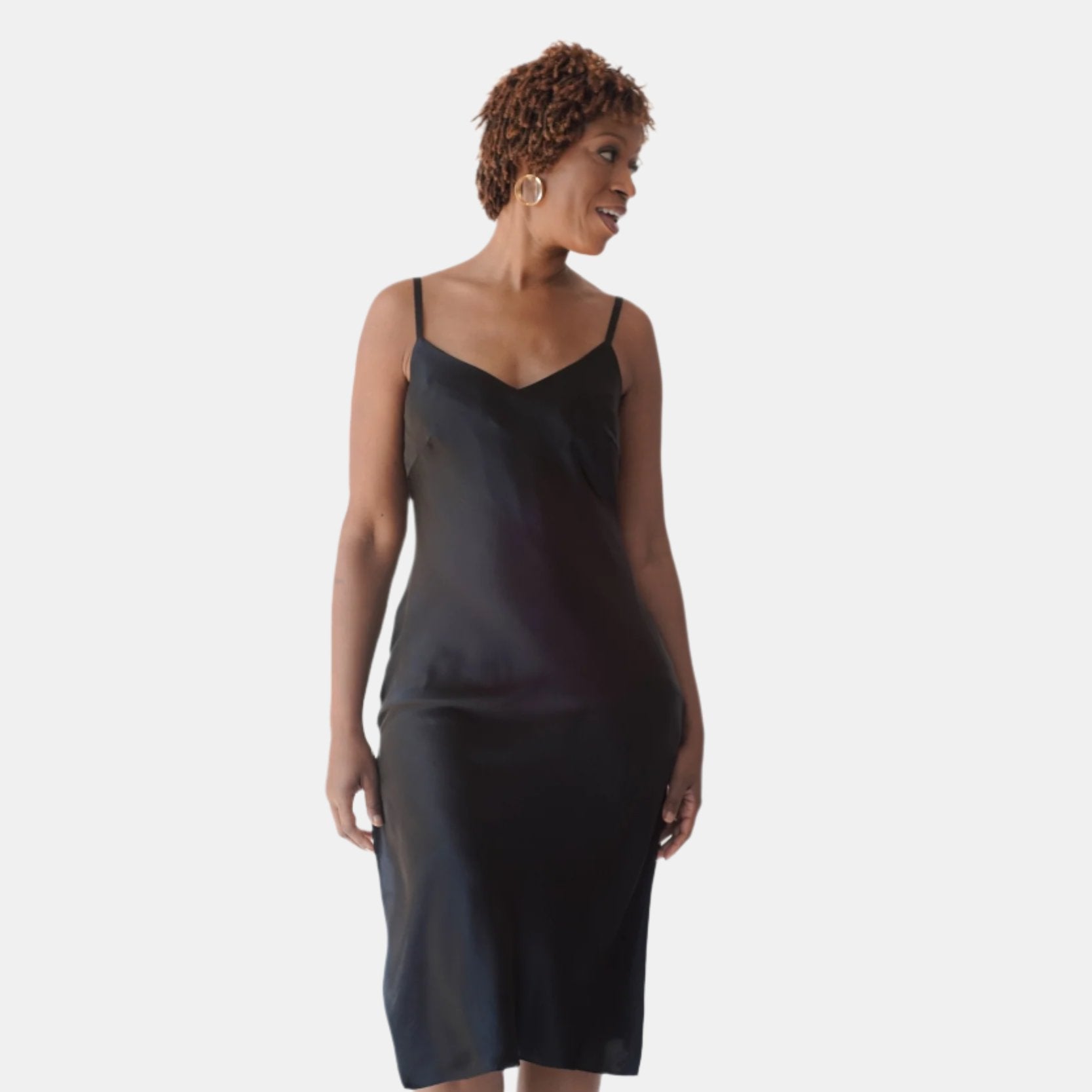 made in the softest washed silk charmeuse,the silk chemise (gown) is lined for added comfort  wear barefoot, with a soft fuzzy slipper for a night in, or a strappy heel for a night on the town  v-neck neckline adjustable shoulder straps side slits slim, sensual fit midi length  shell - washed 100% silk charmeuse lining - 100% polyester charmeuse  designed and made in new york city, new york - available in 0/2-20/22