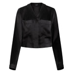 made in the softest washed silk charmeuse, this hidden button front cropped sleep shirt can be worn as a pajama top or shirt, in and outside of the boudoir wear with a je mérite coordinating bottom  soft collar v-neck neckline subtle slits at sides cropped just below the belly button  washed 100% silk charmeuse  designed and made in new york city, new york - available in 0/2-20/22