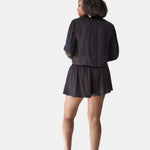 made in the softest washed silk charmeuse, this hidden button front cropped sleep shirt can be worn as a pajama top or shirt, in and outside of the boudoir wear with a je mérite coordinating bottom  soft collar v-neck neckline subtle slits at sides cropped just below the belly button  washed 100% silk charmeuse  designed and made in new york city, new york - available in 0/2-20/22