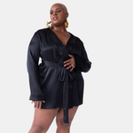 wear as a duster or a wrap robe wear as soft suiting, mini dress, blazer dress  slits at either side for access to pockets  made in the softest washed silk charmeuse  wear barefoot, with a soft fuzzy slipper for a night in, or a strappy heel for a night on the town  soft collar belt (removable at hidden back loop) relaxed fit mini length  washed 100% silk charmeuse designed and made in new york city, new york - available in 0/2-20/22