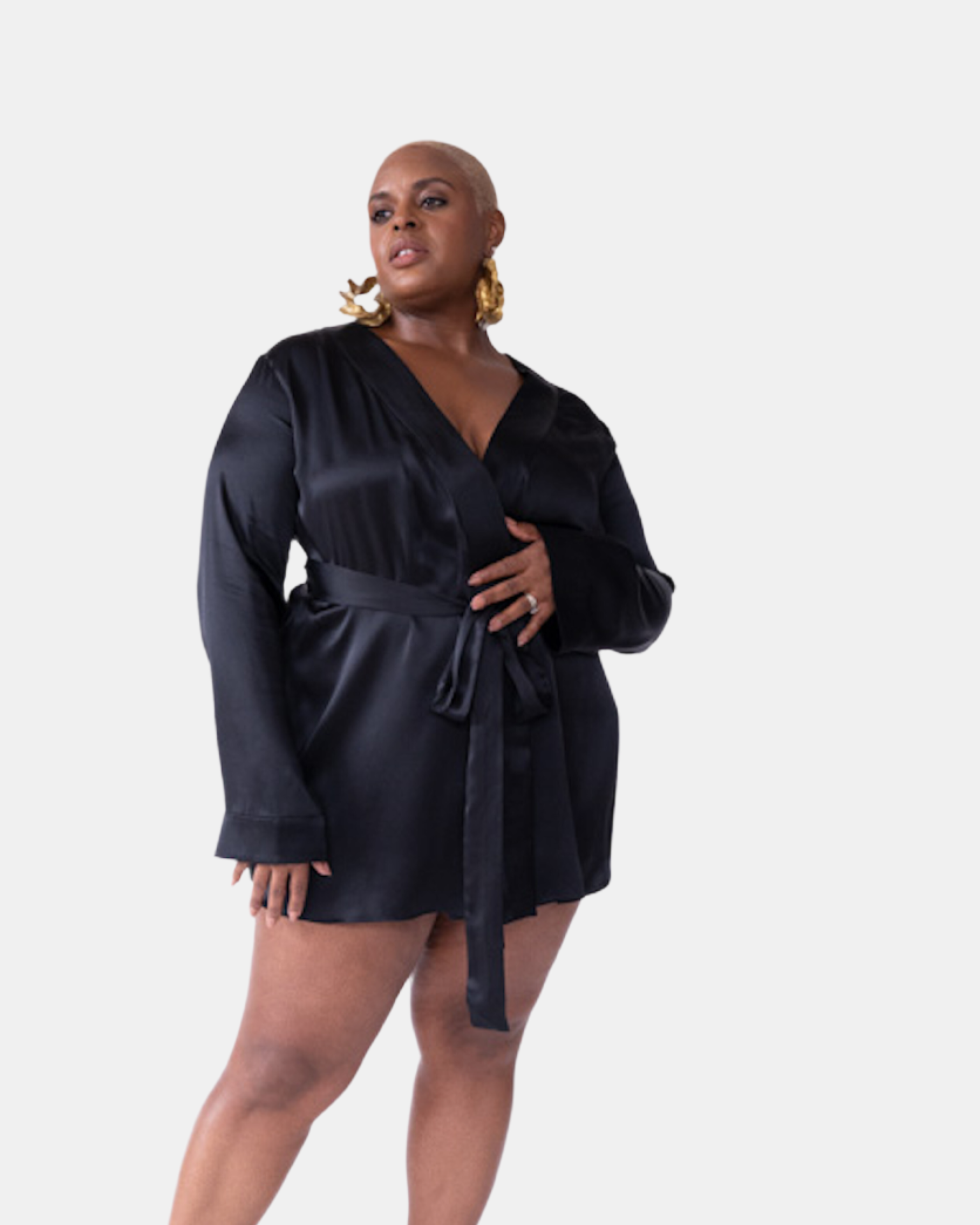 wear as a duster or a wrap robe wear as soft suiting, mini dress, blazer dress  slits at either side for access to pockets  made in the softest washed silk charmeuse  wear barefoot, with a soft fuzzy slipper for a night in, or a strappy heel for a night on the town  soft collar belt (removable at hidden back loop) relaxed fit mini length  washed 100% silk charmeuse designed and made in new york city, new york - available in 0/2-20/22