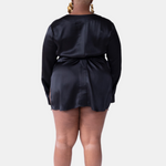 wear as a duster or a wrap robe wear as soft suiting, mini dress, blazer dress  slits at either side for access to pockets  made in the softest washed silk charmeuse  wear barefoot, with a soft fuzzy slipper for a night in, or a strappy heel for a night on the town  soft collar belt (removable at hidden back loop) relaxed fit mini length  washed 100% silk charmeuse designed and made in new york city, new york - available in 0/2-20/22