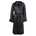 made in the softest washed silk charmeuse, this double-breasted wrap robe has long bell sleeves  wear barefoot, with a soft fuzzy slipper for a night in, or a strappy heel for a night on the town  soft collar wrap belt (not removable) relaxed fit midi length  washed 100% silk charmeuse  designed in new york city, new york made in new york city, new york   size details - available in 0/2-20/22